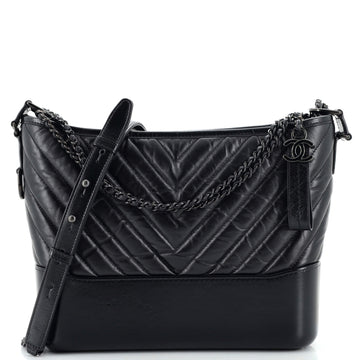 Chanel So Black Gabrielle Hobo Chevron Aged Calfskin Medium