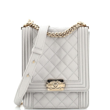 Chanel North South Boy Flap Bag Quilted Caviar Small