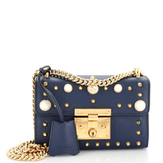 Gucci Pearly Padlock Shoulder Bag Studded Leather Small