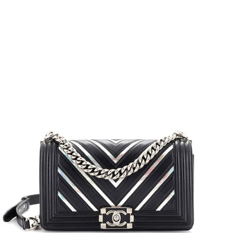 Chanel Boy Flap Bag Chevron Lambskin with Holographic PVC Old Medium