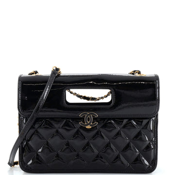 Chanel Graphic Catch Flap Shoulder Bag Quilted Patent