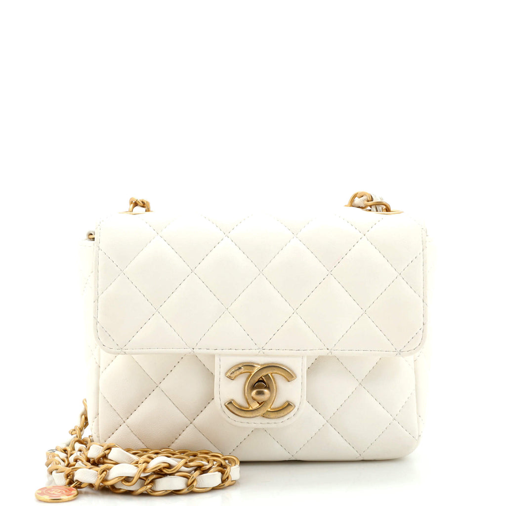 Chanel Classic Mini Square White Lambskin Gold