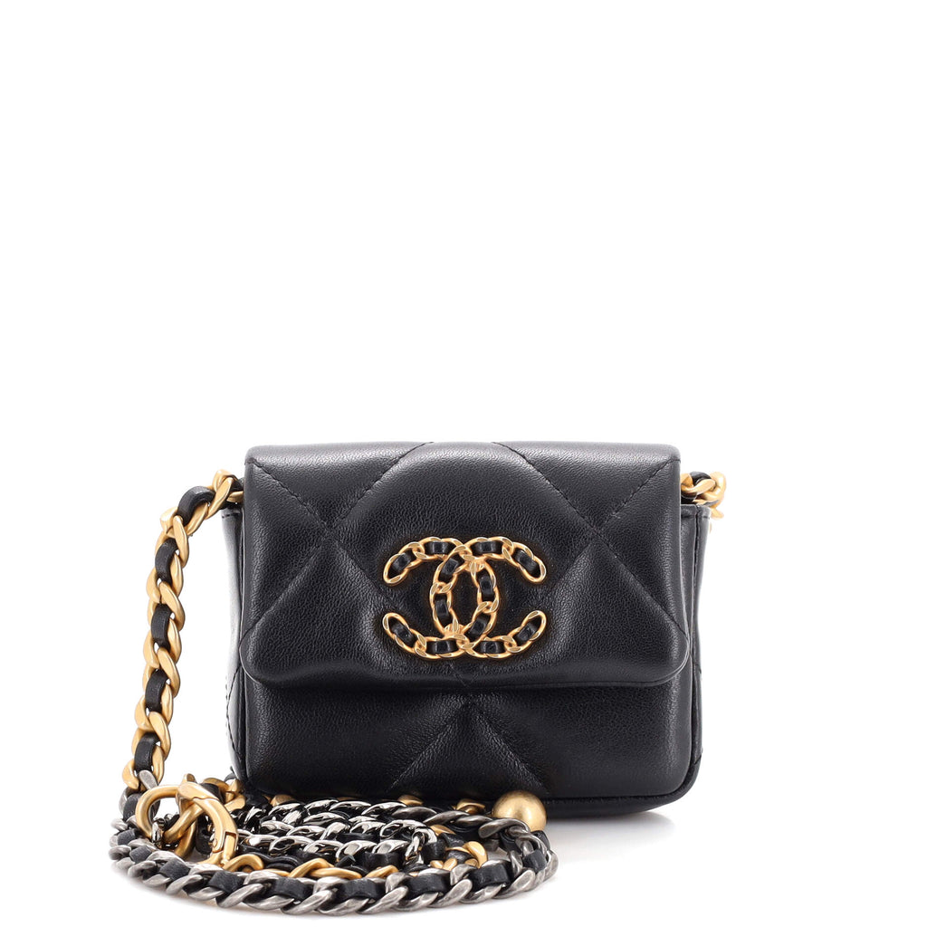 Chanel 19 Convertible Flap Coin Purse With Chain Quilted Lambskin Black  23320124