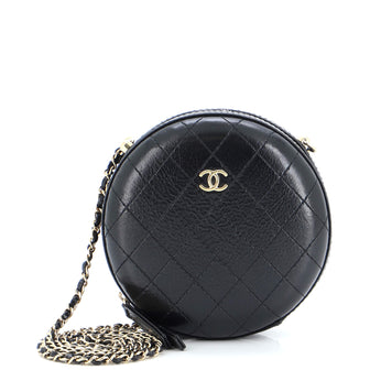 Chanel Round Chain Crossbody Bag Stitched Calfskin Small Black 23320137