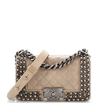 Chanel Chained Boy Flap Bag Quilted Glazed Calfskin Small Neutral