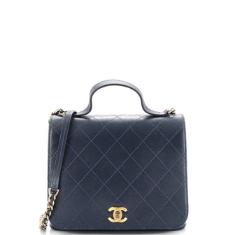 Chanel CC Double Pocket Top Handle Bag Stitched Calfskin Medium