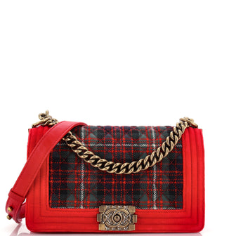 Chanel Paris-Edinburgh Boy Flap Bag Quilted Tweed with Velvet Old Medium
