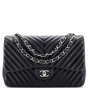 Chanel Classic Double Flap Bag Chevron Lambskin Jumbo