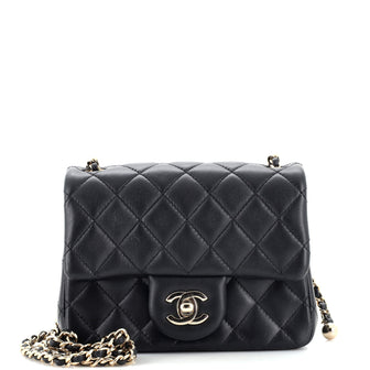 Chanel White Quilted Lambskin Mini Flap Bag With Pearl Crush Chain