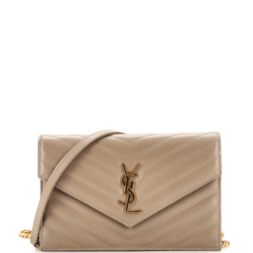 Saint Laurent Classic Monogram Wallet on Chain Matelasse Chevron Leather Small
