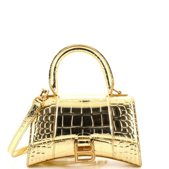 Balenciaga Hourglass Top Handle Bag Crocodile Embossed Leather XS
