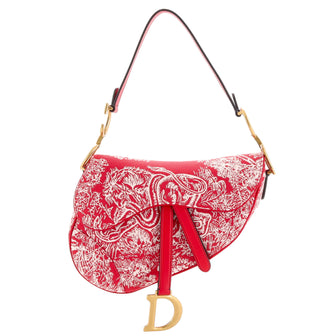 Christian Dior Toile De Jouy Saddle Bag Embroidered Canvas Medium