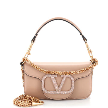 Valentino Garavani VLogo Loco Flap Shoulder Bag Leather with Crystals Small