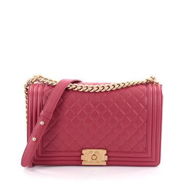 Chanel Boy Flap Bag Quilted Lambskin New Medium Red