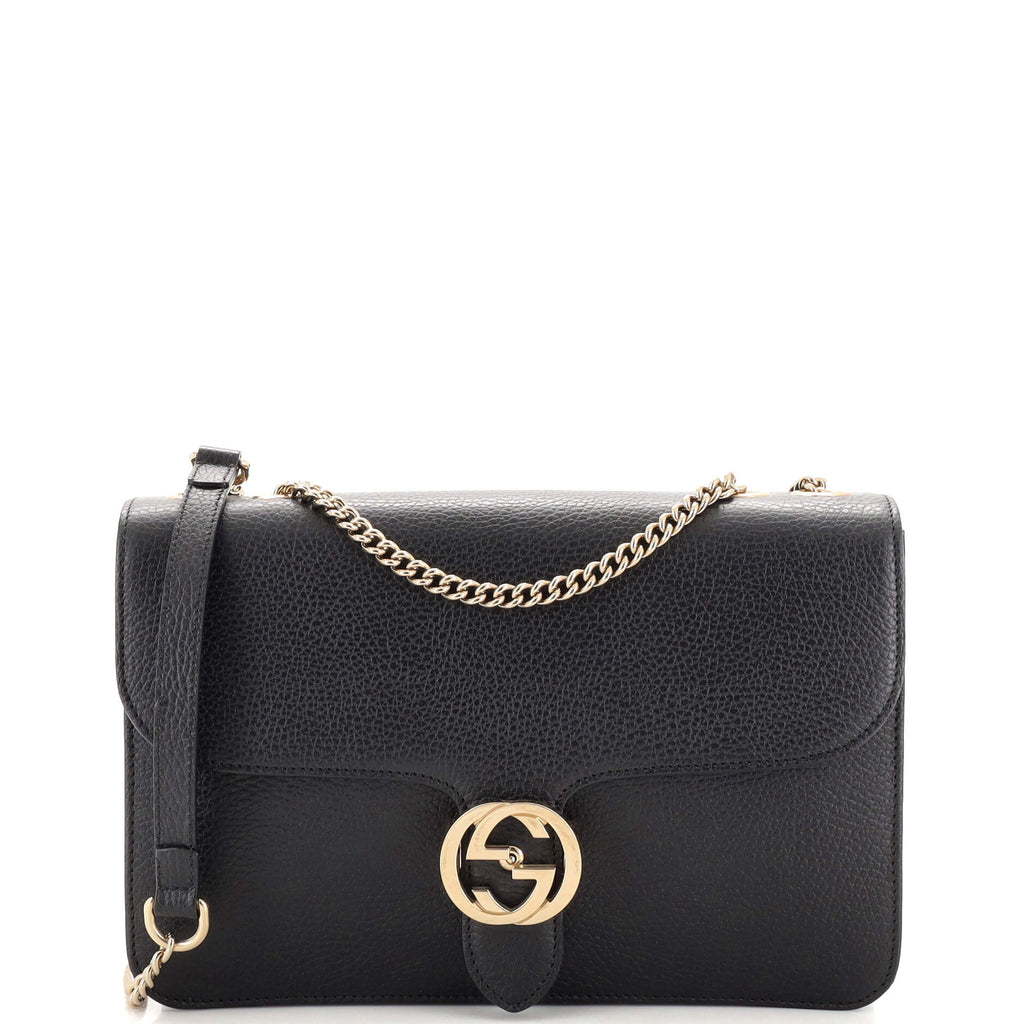 Gucci Interlocking Shoulder Bag (Outlet) Leather Medium Black 2333933