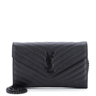 Saint Laurent Classic Monogram Wallet on Chain Matelasse Chevron Leather Medium