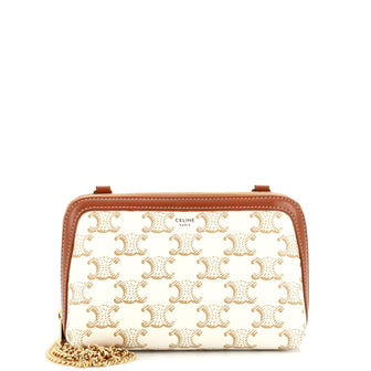 Celine Zip Around Chain Clutch Triomphe Coated Canvas