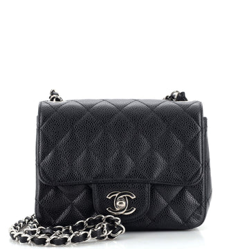 Chanel Square Classic Single Flap Bag Quilted Caviar Mini