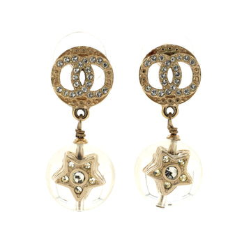 Chanel CC Drop Earrings Crystal Embellished Metal and Beads