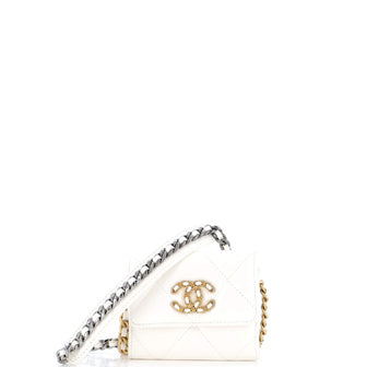 Chanel 19 Flap Coin Purse With Chain Quilted Leather White 233431145