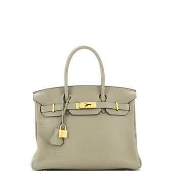 Hermes Birkin Handbag Green Clemence with Gold Hardware 30