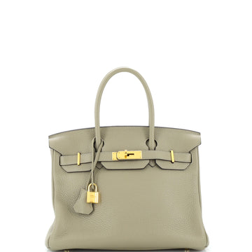 Hermes Birkin Handbag Green Clemence with Gold Hardware 30