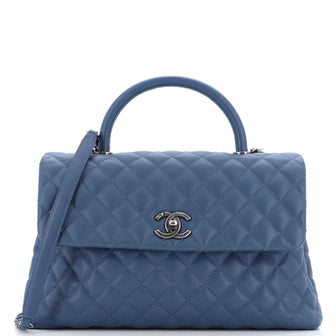 Chanel Coco Top Handle Bag Quilted Caviar Medium Blue 233431184