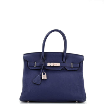 Hermes Birkin Handbag Blue Togo with Palladium Hardware 30