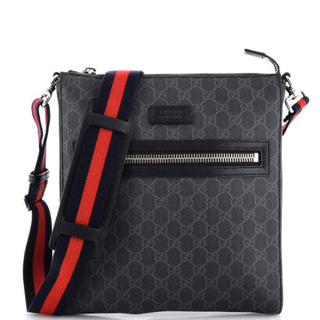 Gucci Web Strap Front Zip Messenger Bag GG Coated Canvas Medium