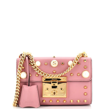 Gucci Pearly Padlock Shoulder Bag Studded Leather Small