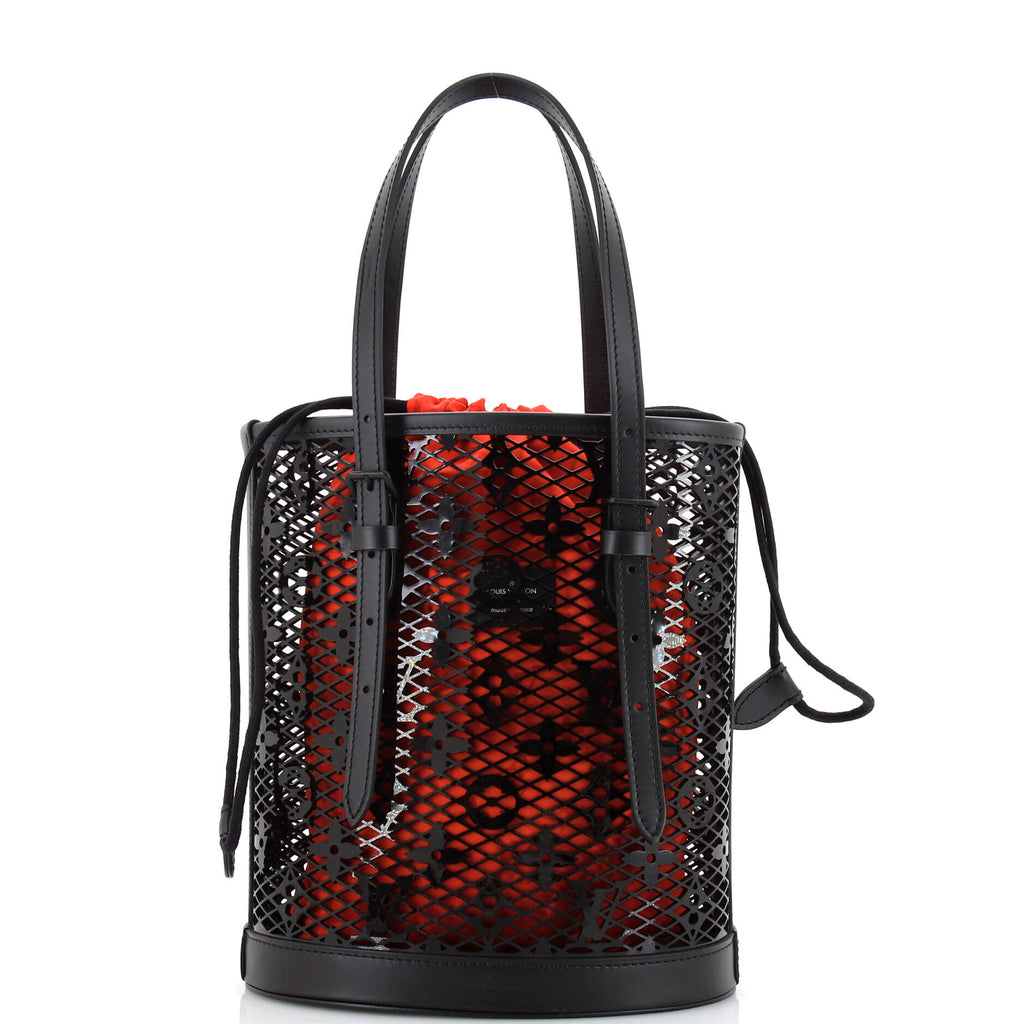 Pre-Owned LOUIS VUITTON Louis Vuitton Bucket PM Shoulder Bag Handbag  Monogram Lace Leather Patent Calf N20352 Black Red Hardware (Like New) 