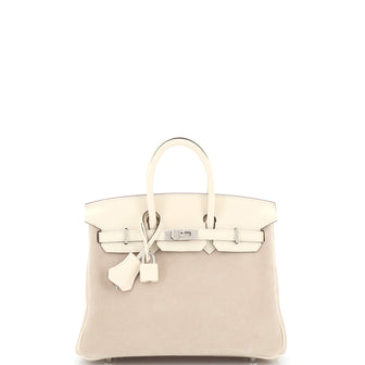 Hermes Grizzly Birkin Handbag Light Doblis Suede with Swift with Palladium Hardware 25