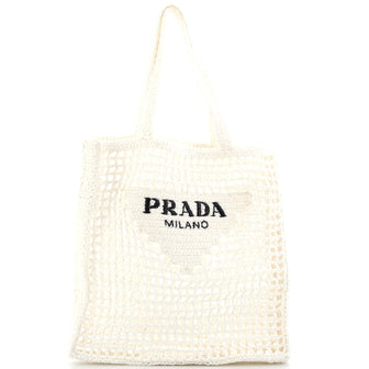Prada Triangle Logo Open Tote Raffia