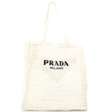 Prada Triangle Logo Open Tote Raffia