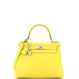 Hermes Kelly Handbag Yellow Evercolor with Palladium Hardware 28