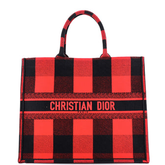 Christian Dior Book Tote Plaid Canvas Large