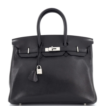 Hermes Birkin Handbag Black Evergrain with Palladium Hardware 35