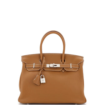 Hermes Birkin Handbag Brown Clemence with Palladium Hardware 30