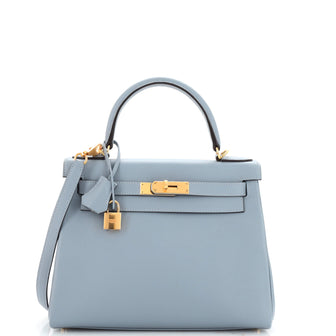 Hermes Kelly Handbag Blue Evercolor with Gold Hardware 28