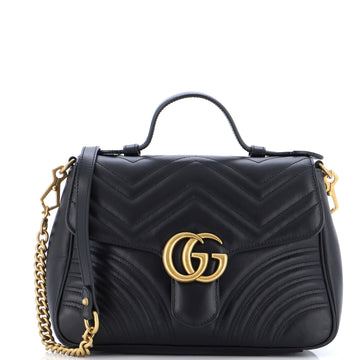 Gucci GG Marmont Top Handle Flap Bag Matelasse Leather Small