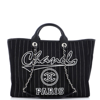 Chanel Deauville Tote Pinstripe Cotton Medium