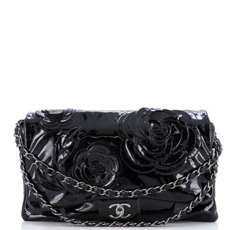 Chanel Tweed Petals Camellia Flap Bag Patent Maxi