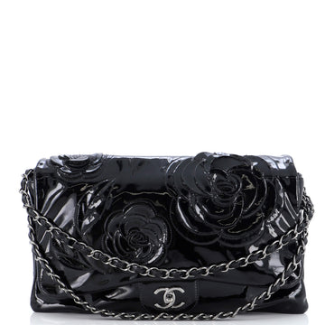 Chanel Tweed Petals Camellia Flap Bag Patent Maxi