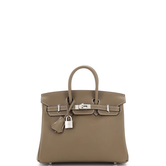 Hermes Birkin Handbag Grey Swift with Palladium Hardware 25