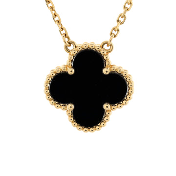 Van Cleef & Arpels Vintage Alhambra Pendant Necklace 18K Yellow Gold and Onyx
