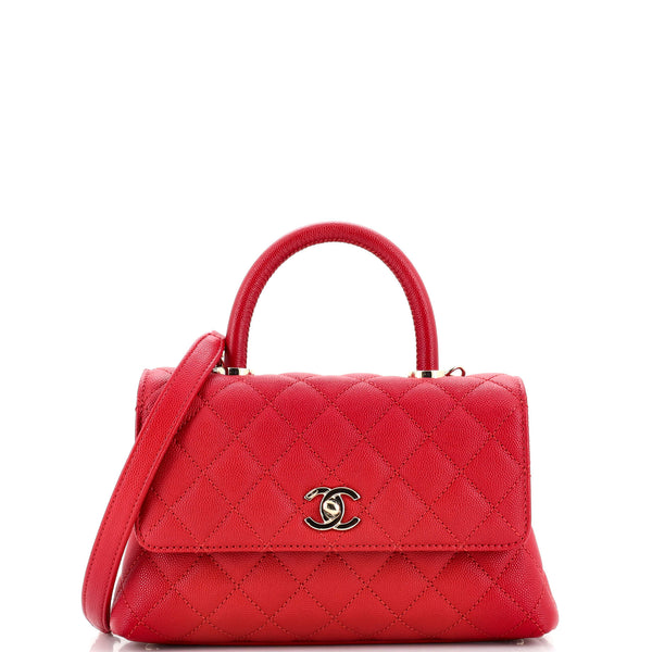 Chanel Coco Top Handle Bag Quilted Caviar Mini Red