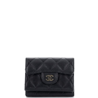 Chanel Classic Trifold Flap Wallet Quilted Lambskin Small Black
