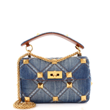 Valentino Garavani Roman Stud Flap Bag Quilted Denim Medium