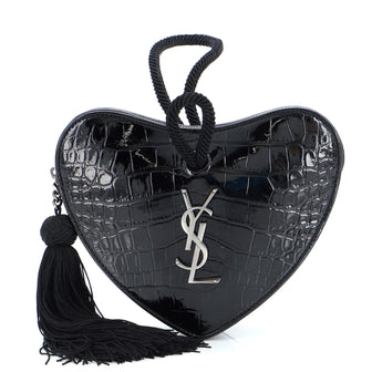 Saint Laurent Heart Tassel Clutch Crocodile Embossed Patent