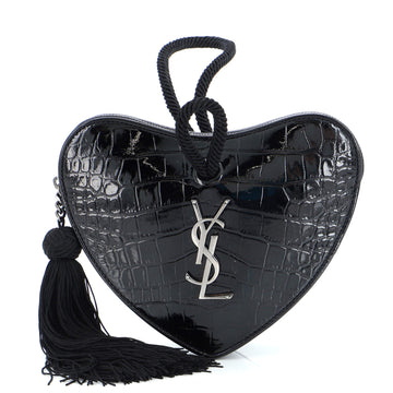 Saint Laurent Heart Tassel Clutch Crocodile Embossed Patent